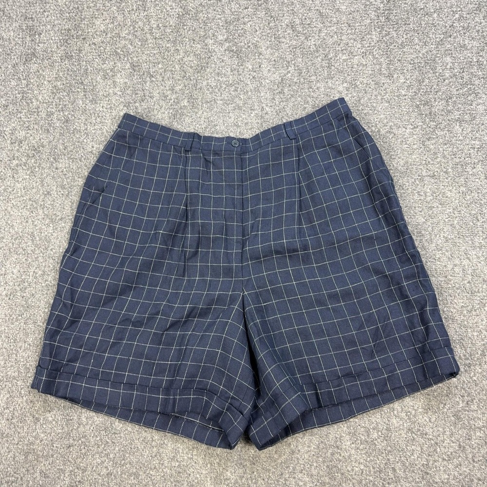 VTG Lauren Ralph Lauren Shorts Womens 18W Blue Check Linen Bermuda Pleated Lined